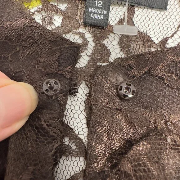 Jones New York Collection sz12 Manderin Banded Collar Lace Top Silk Cami Ruffled - Picture 12 of 16